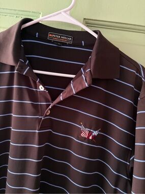 Peter Millar Black and White Striped Polo secession golf new